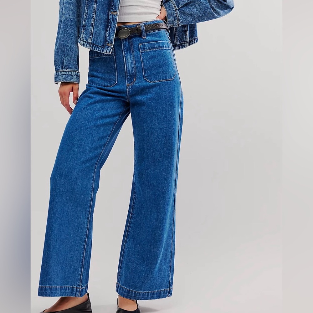 ROLLAS sailor jeans high rise wide leg front pocket jeans